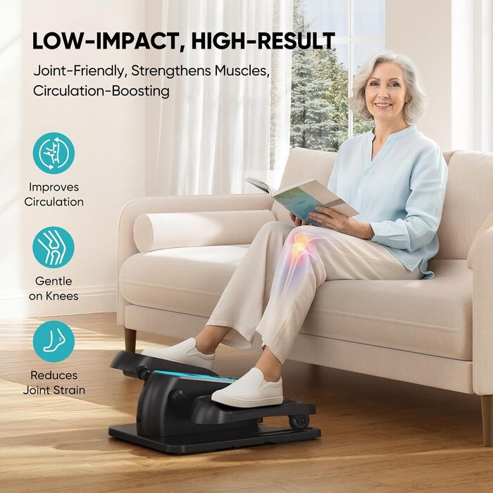 Електричний міні кросс-тренажер Dripex для дому з пультом, 12 швидкостей та 6 програмами, синій