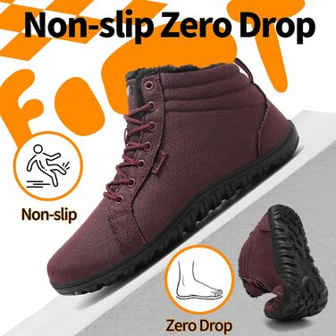 Водонепроникні черевики-сліпони для ходьби Barfußschuhe: жіночі та чоловічі, широкі, теплий підкладка, Zero Drop, антиковзаючі, 38 EU, бордовий