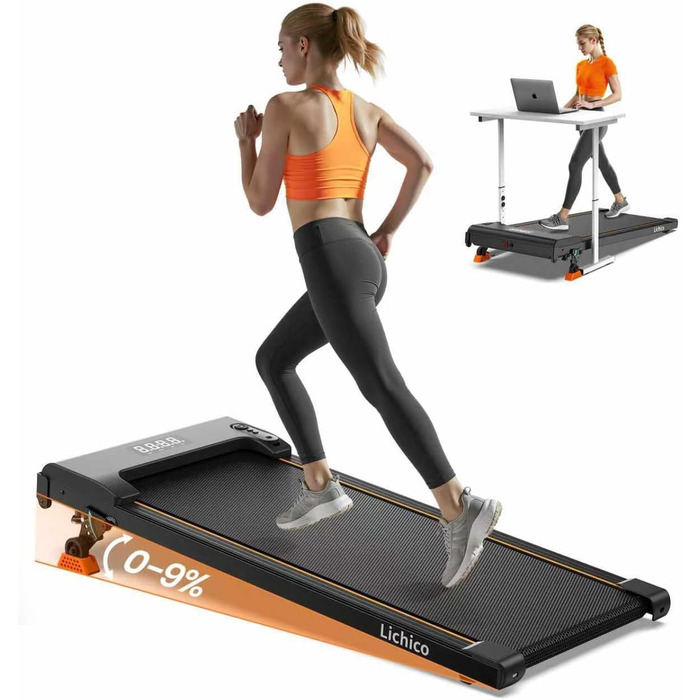 Біговий доріжка Lichico Walking Pad з регулюванням нахилу 9%, Bluetooth, LED дисплей, 2.5HP для дому та офісу