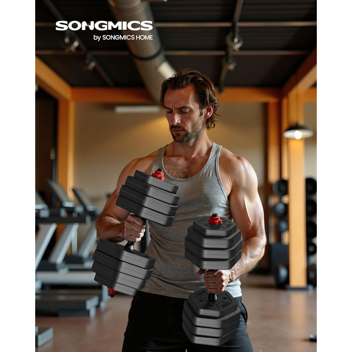 Набір гантелей SONGMICS з підключною штангою, шестигранна форма, 10-40 кг, для фітнесу та силових тренувань вдома або в спортзалі