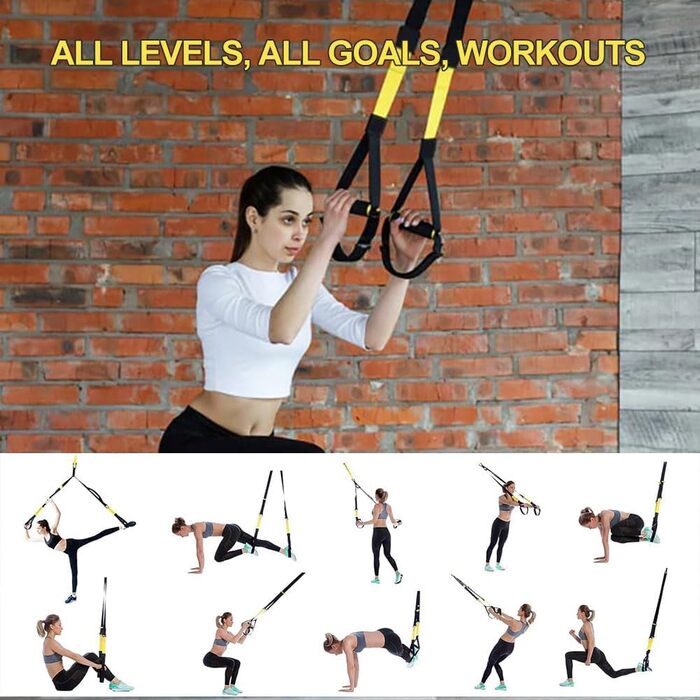 Тренажер Sling Trainer для всього тіла, підвісний тренажер для дому, комплект Suspension Trainer, для силових тренувань, домашні та вуличні тренування, чорно-жовтий