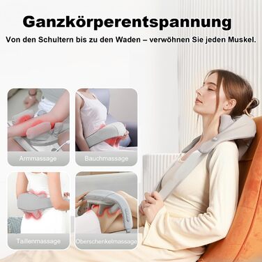 Масажер для шиї та спини з підігрівом, Shiatsu масажер, для шиї, спини, плечей, попереку, ніг, м'язів, сірий. Чудовий подарунок на Різдво!