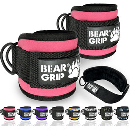 Преміум манжети на щиколотку BEAR GRIP для тренувань, неопрен, подвійне кільце, регульовані, для чоловіків і жінок, рожеві, 1 пара