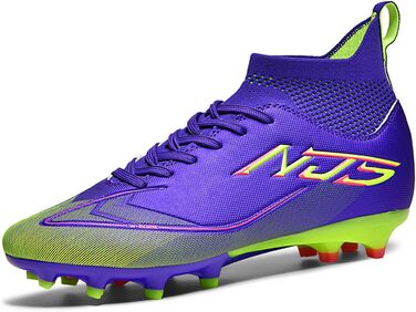 Чоловічі футбольні бутси для юніорів, бутси для тренувань High Top з шипами, професійні футбольні бутси для змагань, Outdoor спортивне взуття, Kunstrasen, унісекс (фіолетовий, 38 EU)