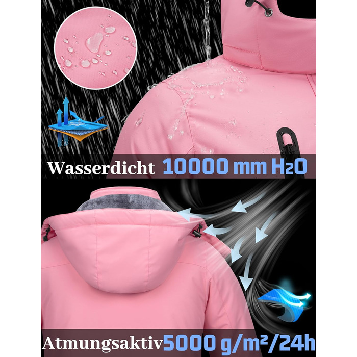 TACVASEN Daen Зимова куртка: водонепроникна, для активного відпочинку, флісова підкладка, знімний капюшон, вітрозахист, сноуборд, білий (рожевий, S)