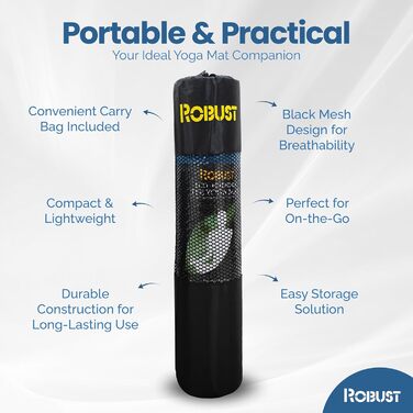 Гумова килимок для йоги з ремінцем, 0.6 см, TPE, екологічний, з розміткою та текстурованою поверхнею, 72x24x0.25 дюймів