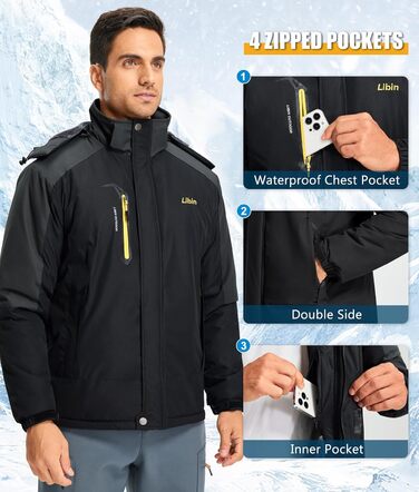 Зимова куртка Ibin для чоловіків: тепла, функціональна, водонепроникна, дихаюча. Ідеальна для катання на сноуборді, походів та активного відпочинку на природі. Розмір L, чорно-сіра.