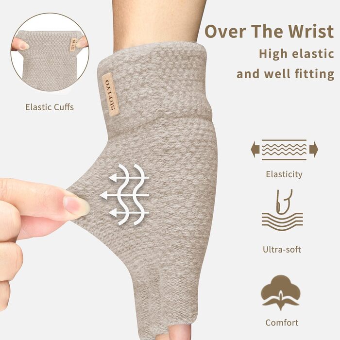 Рукавички без пальців SUTIYO для чоловіків та жінок, кашемірове в'язання, теплі, для водіння, їзди на велосипеді, спорту (бежеві)