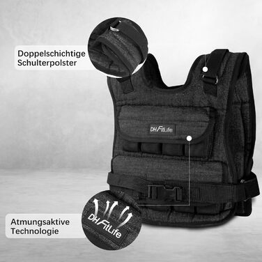 Вага для тренувань DH FitLife, регульована, 10/20 кг, чорна | Вага для бігу та силових тренувань, для жінок та чоловіків