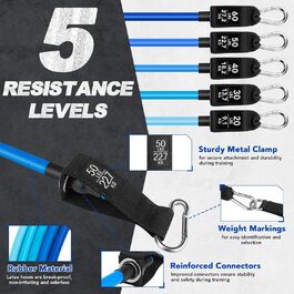 Набір для пілатесу: стержень, 6 фітнес-гумок, ручки, анкер для дверей, петлі для ніг, сумка для перенесення. Підходить для занять вдома та на вулиці (200LB, латекс)