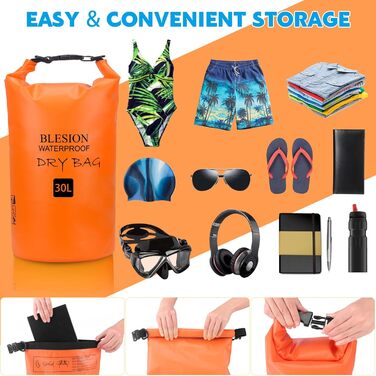 Водонепроникний мішок Dry Bag 5L/15L/20L/30L з регульованим плечовим ременем - рюкзак для каякінгу, риболовлі, плавання, піших прогулянок та подорожей (Оранжевий, 20L)