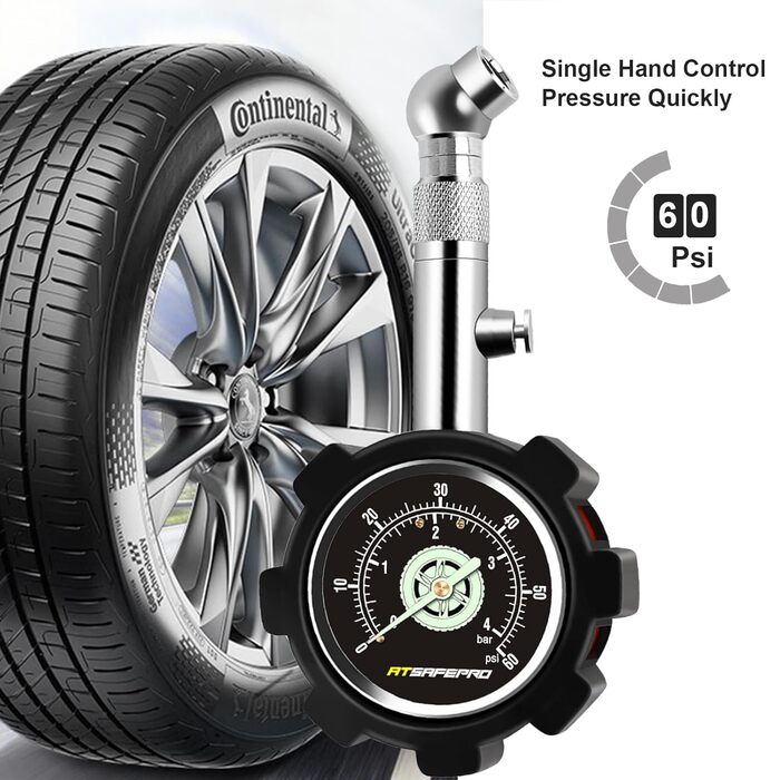 ATsafepro професійний механічний манометр для шин 4 бар 60 PSI, аналоговий тестер тиску шин з підсвічуванням, точний прилад для авто, мотоциклів, SUV