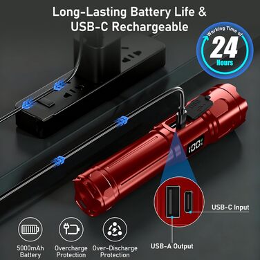 Ліхтар Blukar LED з 2 режимами кольору, головним світлом та COB бічним світлом, перезаряджуваний, надзвичайно яскравий, з плавною регулюванням, з функцією зуму, 7 режимів, водонепроникний, для активного відпочинку та надзвичайних ситуацій (каштанового кол