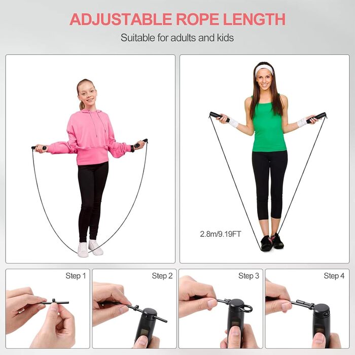 Стрибкове канат Flintronic з лічильником, регульований, з підшипниками та неслизькими ручками, інтелектуальний, з вагою, для тренувань, фітнесу, боксу (#1 Чорний)