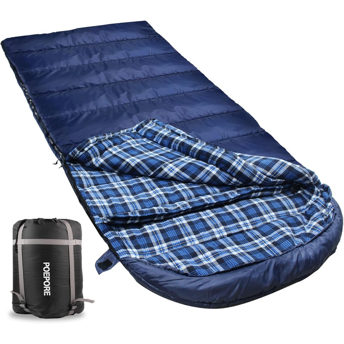 Сплячий мішок XXL для дорослих Outdoor 3-4 сезони, фланелевий, для кемпінгу, зимовий, з сумкою, водонепроникний, теплий, 230x90 см, блакитний