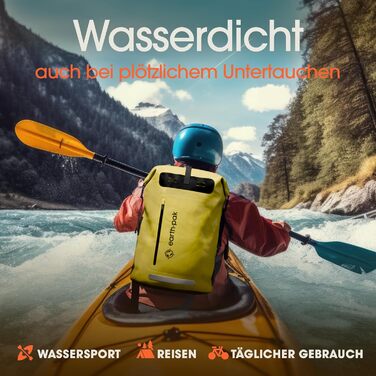 Водонепроникний рюкзак Earth Pak 55L з ролтопом, кишенею на блискавці та IPX8 водонепроникним чохлом для телефону (Жовтий)