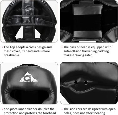 Шолом для MMA, кікбоксингу та карате: захист голови з PU-шкіри, чорний