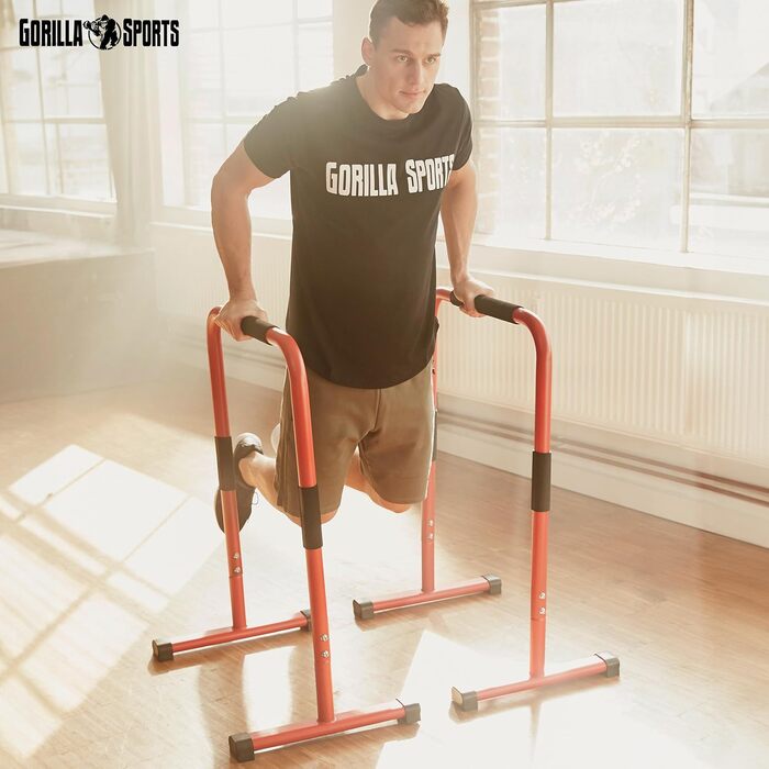 Паралети для віджимань GORILLA SPORTS, сталеві, 2 шт, 68x45x94 см, до 200 кг, нековзкі, для каллістеніки, фітнесу, вибір кольору