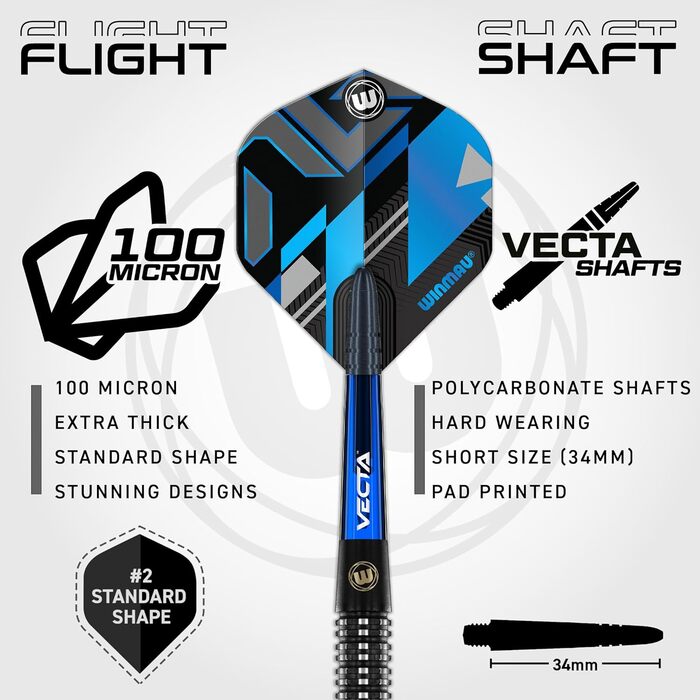 Дартс набір WINMAU Galactics 90% вольфрам, професійний, 18г Soft Tip, 24г/26г Steel Tip, з крилами та стрижнями