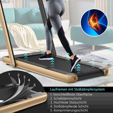 Бігова доріжка COSTWAY 2 в 1, складна, 2,25 к.с., з APP, Bluetooth, сенсорним екраном і пультом, 1-12 км/год, для дому, під стіл