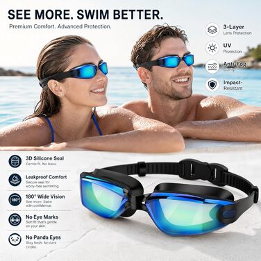 Окуляри для плавання чоловічі/жіночі Schwimmbrille, антизапітні, водонепроникні, унісекс, зручна посадка, синьо-зелені