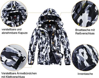 Жіноча зимова куртка YSENTO: водонепроникна, для катання на лижах, софтшелл, флісова, функціональна з капюшоном, білий (XXL, камуфляж)