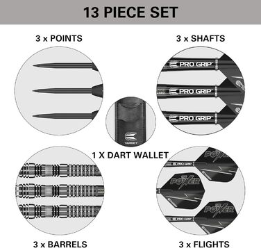 Darts Target Phil Taylor Power 8-Zero 1 (21/23/25 г) - сталеві дротики з вольфраму 80%, чорні, з кейсом