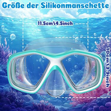 Дитяча маска для снорклінгу COOLOO з тканиною, дитячі окуляри для плавання з насадкою на ніс для хлопчиків і дівчаток-підлітків, 【Патентовано】Маска для снорклінгу 180° Панорама HD, проти запотівання, проти протікання для дітей 4-16 років (4 моделі 2/ Зеле
