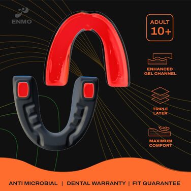 Захисний капу для спорту Enmo Maxilla Pro: для дорослих та дітей (10+), з кейсом. Підходить для регбі, боксу, хокею та контактних видів спорту. Капа з технологією Boil & Bite, тришарова, з каналом для дихання. Білий/синій (Радіо Чорний/Червоний)