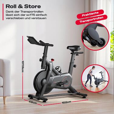 Велотренажер Sportstech SX175: Індоор-велосипед для дому з регулюванням магнітного опору, LED-дисплеєм, підтримкою додатків та вагою до 120 кг