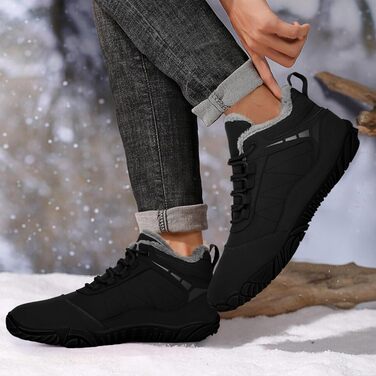 Босижні зимові черевики Ruyi: теплий підкладка, водонепроникність, підошва з протектором, широка передня частина (W09, чорний, 36 EU)