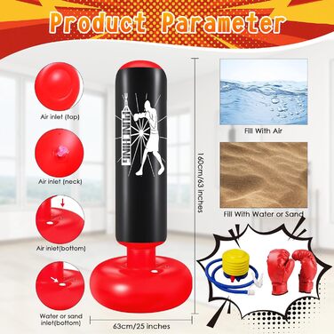 Груша боксерська дитяча Ninonly 160 см з рукавичками та насосом - стійка для боксу в приміщенні та на вулиці для хлопчиків та дівчаток