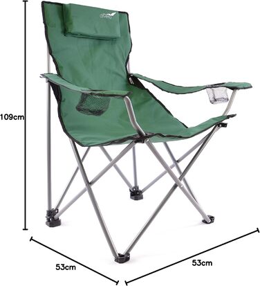 Туристичний стул Divero: складаний, для риболовлі, з підголовником, зелений (до 130 кг)