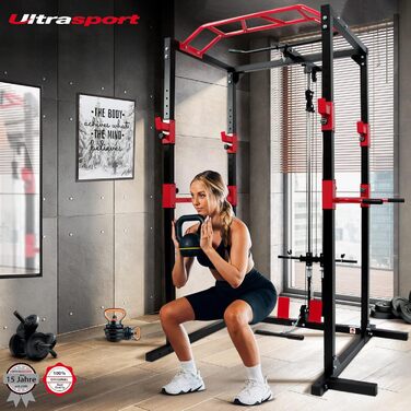 Універсальна силова стійка Ultrasport з набором рукояток – базовий павер рек для домашнього спортзалу, з весловою рукояткою та трицепсовим канатом, для ефективного тренування всього тіла
