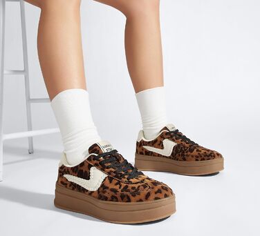 Жіночі кросівки на платформі LUCKY STEP – модні масивні кросівки, зручні шнурівки для повсякденного носіння та прогулянок з прошитими деталями. Чорно-білі (Коричневий леопард, 38 EU)