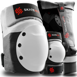 Захисний комплект SKATEWIZ для дорослих і підлітків, 6 предметів, неопрентові рукави, для роликів, колінні наколінники з фіксацією, сірий/білий, розмір L, для міцної статури, німецький виробник