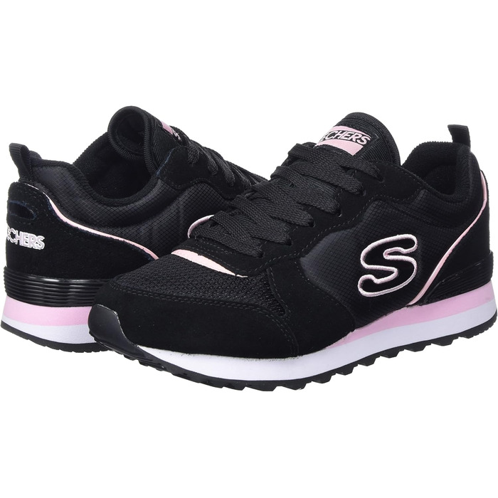 Кросівки жіночі Skechers Og 85 Step N Fly чорного кольору з замші, сітки та Duraleather, рожева окантовка, 35.5 EU