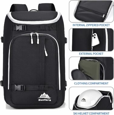 Чохол для лижних черевиків, терморюкзак, 50 л, водонепроникний, для сноуборду, подорожей, лижного спорядження, аксесуари (чорний/сірий)