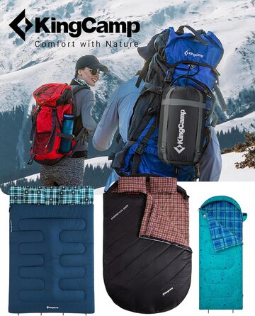 Сплячий мішок KingCamp для двох осіб, зимовий, чорний, для кемпінгу та відпочинку на природі