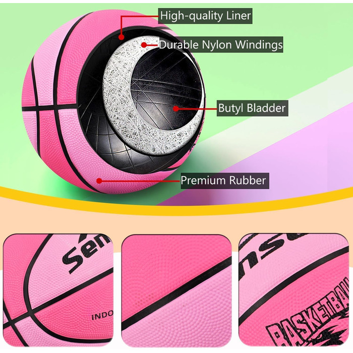 Баскетбольний м'яч Senston Розмір 6, рожевий, з насосом для жінок та дівчат