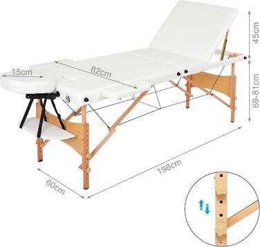 Мобільна массажна кушетка Mondeer, складана терапевтична кушетка, легкий масажний стіл, регульована висота, 3 зони (білий)
