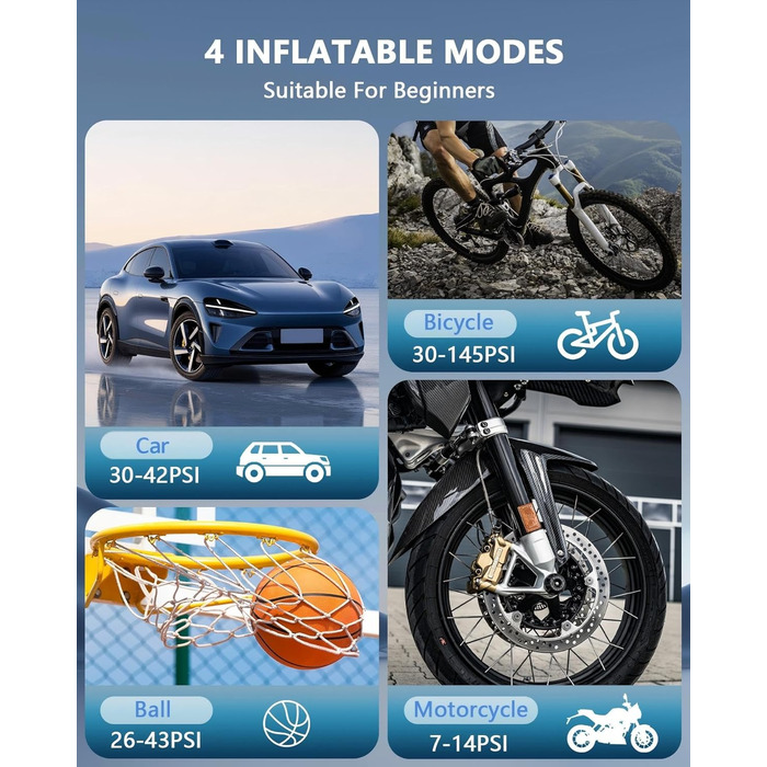 Електрична повітряна помпа SERVOMASTER з манометром, акумуляторна, 150 PSI, LED, для велосипеда, авто, мотоцикла