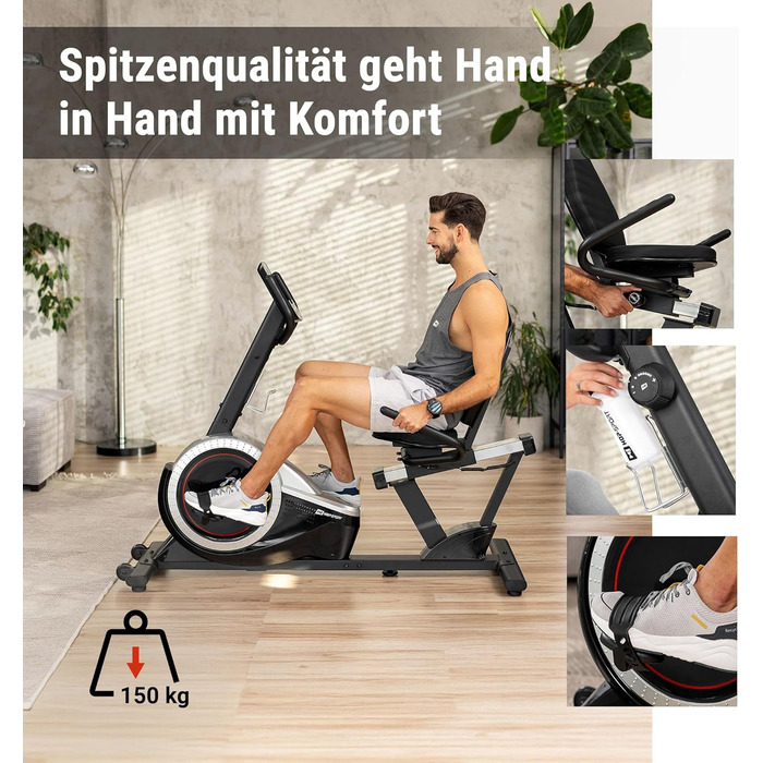 Велотренажер Hop-Sport Liegeergometer з LCD-дисплеєм, срібний - для дому, для літніх людей, витримує до 130 кг
