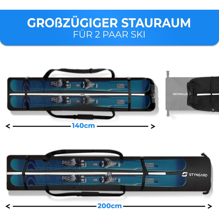 Чохол для лиж STYNGARD Kitzbühel (2 пари, до 200 см) - чорний, водонепроникний