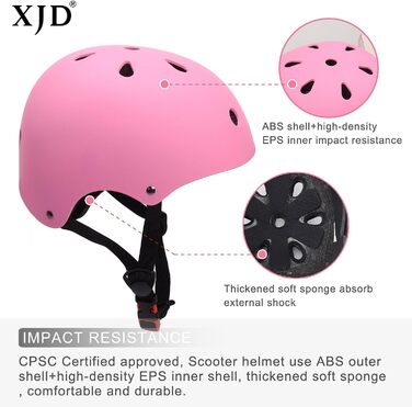 Дитячий велосипедний шолом XJD, рожевий, регульований, для велосипеда, скейтборда, скутера, ролера, 3-13 років, 55-58 см