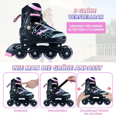 Роликові ковзани для дітей, регульовані, чорно-рожеві, 36-39 EU/240-270 mm