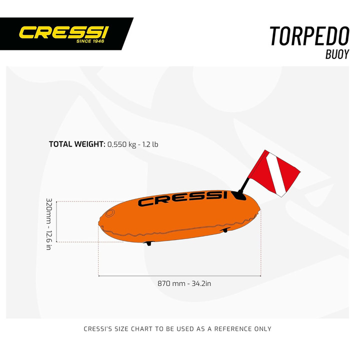 Буйок Cressi Tauchen для дайвінгу, фрідайвінгу, снорклінгу та підводного полювання – яскраво-помаранчевий торпедо буй