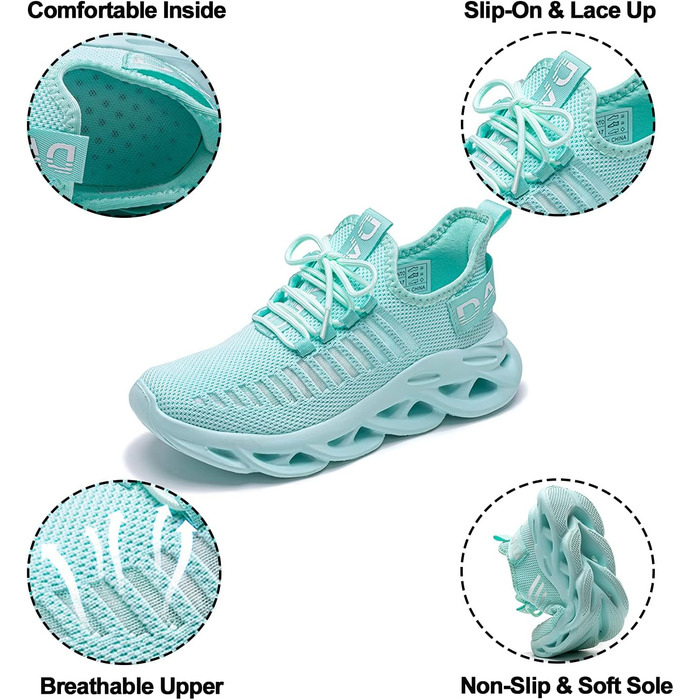 Кросівки для бігу DANNTO - чоловічі та жіночі кросівки, спортивне взуття для фітнесу, занять на вулиці, повсякденного носіння. Легкі, дихаючі, з антиковзкою підошвою. Розмір 44 EU, кольори: чорний, білий, блакитний.