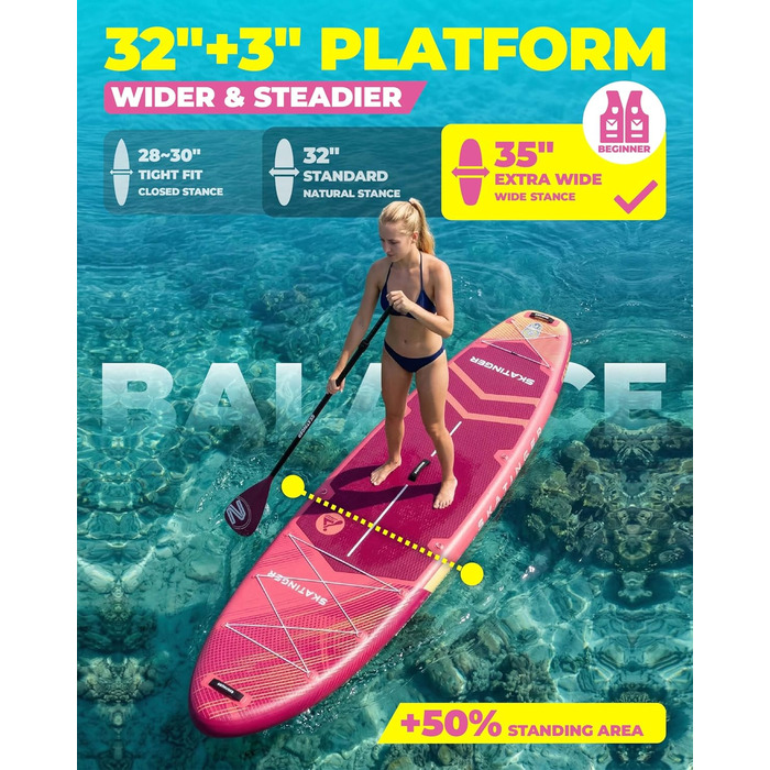 Надувний SUP-борд Skatinger для йоги та прогулянок, 289x86.4x15.2 см, червоний метеорит. Рюкзак 1600D, D-кільця, ремінь.