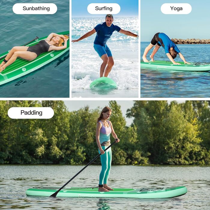 Надувне SUP-борд Panana з аксесуарами: комплект для веслування стоячи, регульоване весло, протиковзне покриття, 305x76x15 см, зелений